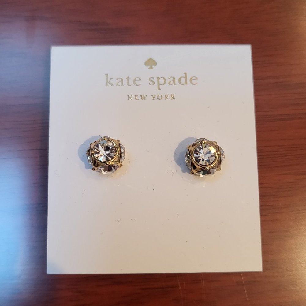 NEW KATE SPADE CLEAR/GOLD LADY MARMALADE CRYSTAL BALL STUD EARRINGS